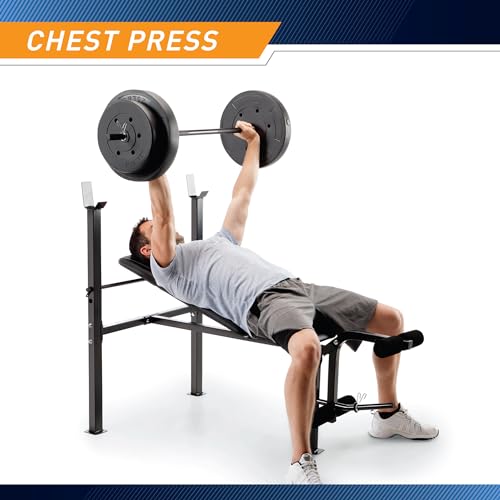 Marcy Standard Weight Bench with Vinyl-Coated Weight Set for Home Gym O2680