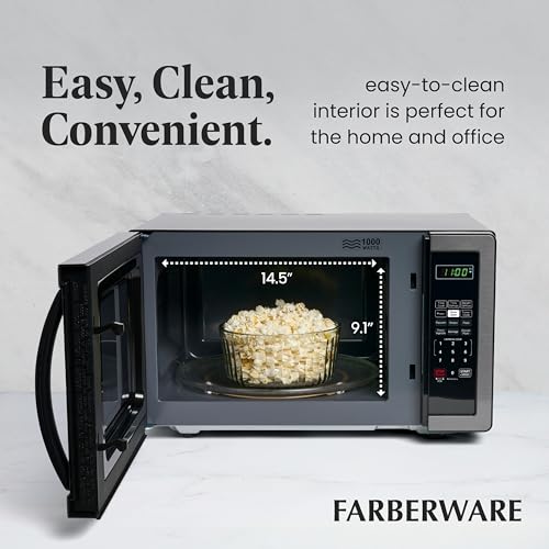 Farberware Countertop Microwave 1000W 1.1 cu ft Black Stainless Steel P5805