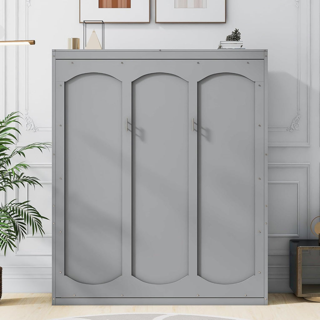 Queen Size Murphy Bed with Shelves, Grey B560