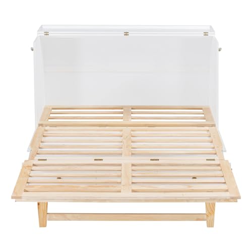 Ball & Cast Queen Size Solid Pine Murphy Bed with Charging Station, White + Walnut P2075