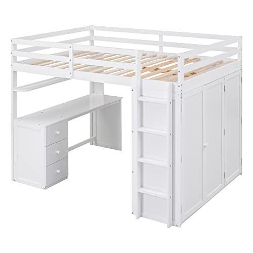 Harper & Bright Designs Full Loft Bed with Desk, Wardrobe, Solid Wood N868457