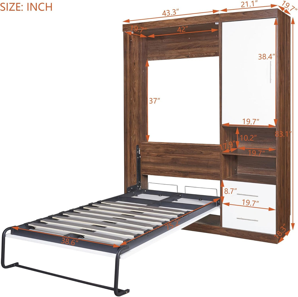 Twin Size Murphy Bed Wall Bed with Cabinet, White U71858
