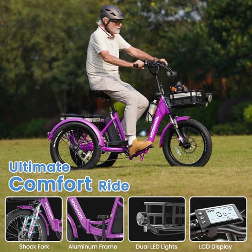 MOONCOOL Electric Trike for Adults, 20" Folding 3-Wheel Ebike, 500W Motor, Removable Battery W50658