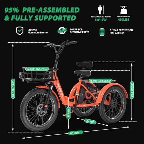 MOONCOOL Electric Tricycle for Adults 350W 36V Removable Battery 7 Speeds P222040