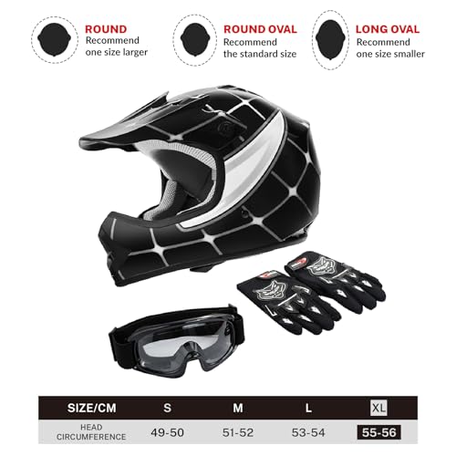SLMOTO Dot Youth Kids Motocross Offroad Helmet with Goggles and Gloves Blue Skull D851858