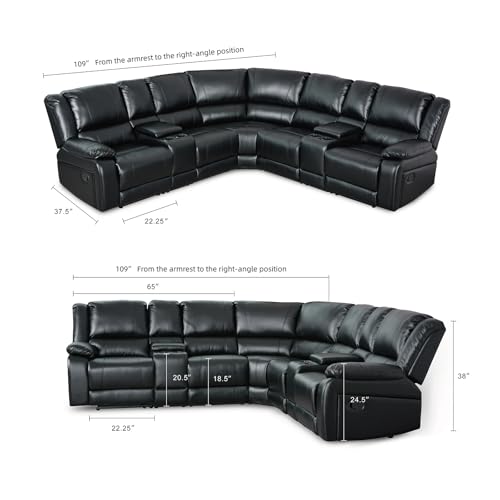 LY&S Home Collection Sectional Reclining Sofa, Modular PU Leather, Black S367