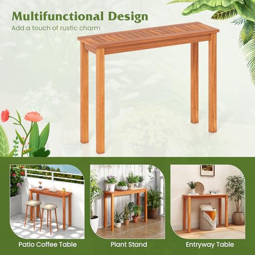 Tangkula Wooden Plant Stand with Teak Oil Finish for Outdoor Indoor B657