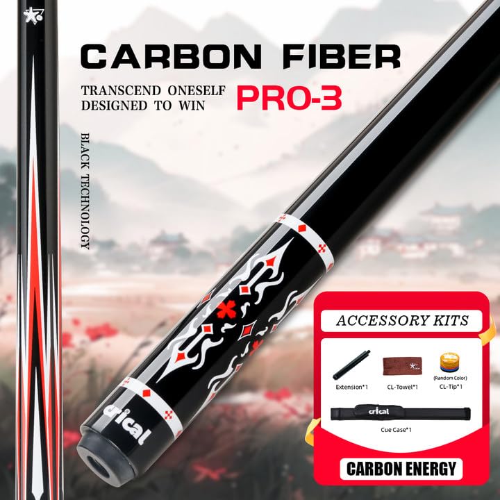 CRICAL Carbon Fiber Pool Cue Stick 58" with 12.5mm Tip J317692