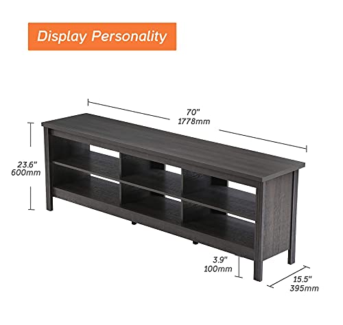 WAMPAT Farmhouse TV Stand for 75 inch TV, Wood Entertainment Center, Brown W838