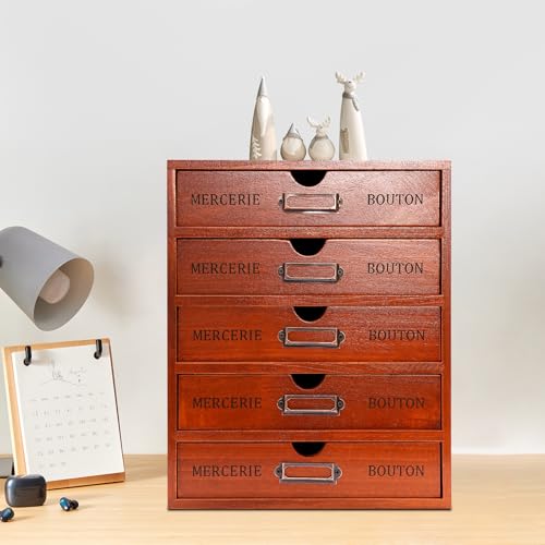 Vintage 16-Drawer Wooden Desktop Organizer with Iron Label Holders N538