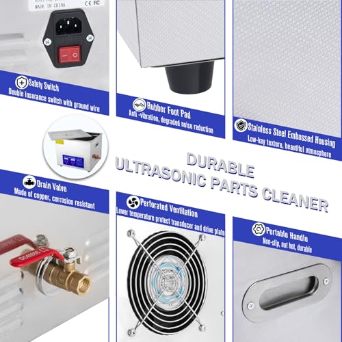 Heated Ultrasonic Parts Cleaner 3L with Digital Timer, 110V G276