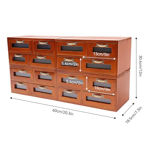Vintage 16-Drawer Wooden Desktop Organizer with Iron Label Holders N538