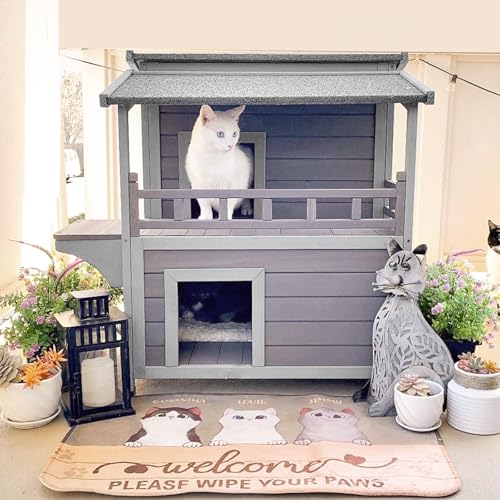 Aivituvin Cat House Indoor 2 Story Feral Cat Shelter for Winter Outdoor Large B645914