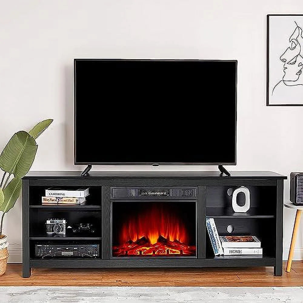 KHBIULIFE Fireplace TV Stand Wood Texture Entertainment Center with Electric Fireplace J405