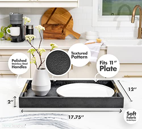White Marble Faux Leather Decorative Tray with Handles D972626