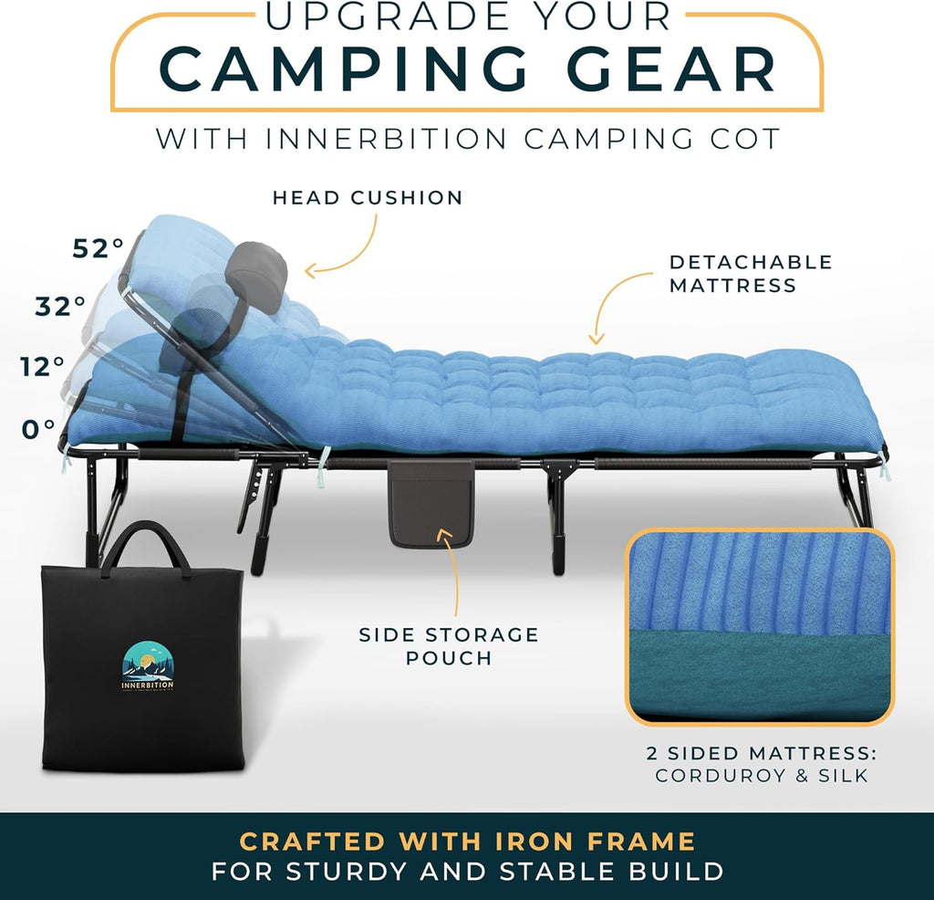 Folding Camping Cot Bed with Adjustable Positions, Pillow & Carrying Bag Y99300