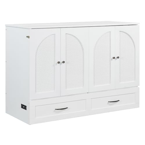 Harper & Bright Designs Queen Murphy Bed Cabinet with USB Charging Station, White D9669