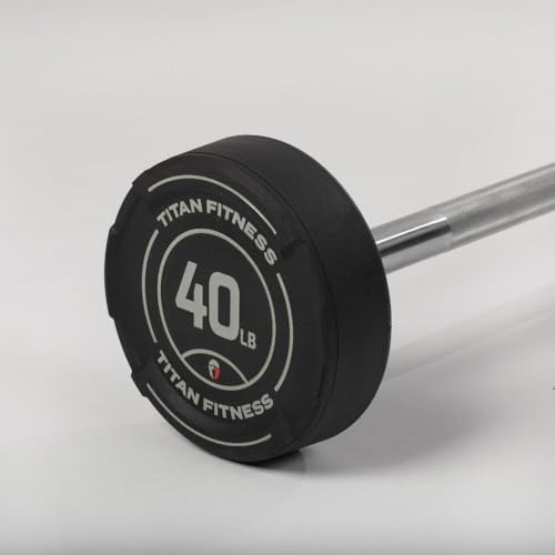 Titan Fitness Rubber Curl Fixed Barbells, Pre-Loaded Weight Bar Y406