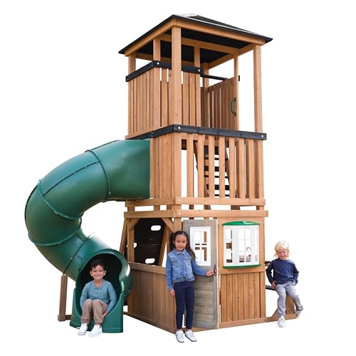 KidKraft Panorama Tower Three-Story Wooden Outdoor Playhouse with Slide G9119