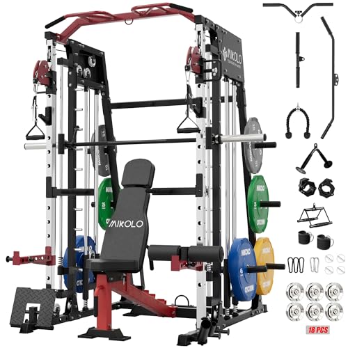 Mikolo Smith Machine 2200lbs Squat Rack with Lat Pulldown & Cable Crossover E219