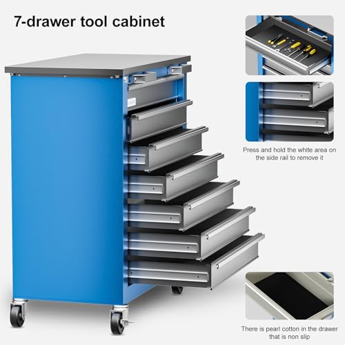 7-Drawer Rolling Toolbox with Lockable Wheels and Keyed Locking System J502595