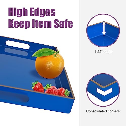 Gifturbo Blue Serving Tray with Handles, Rectangular Plastic Tray J15614
