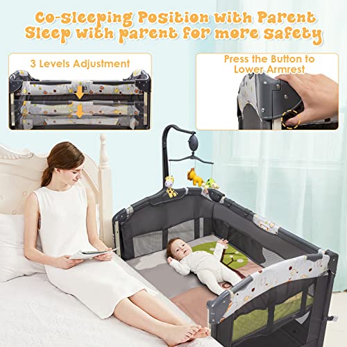 BABY JOY 4 in 1 Pack and Play, Bedside Sleeper Bassinet with Changing Table M5980