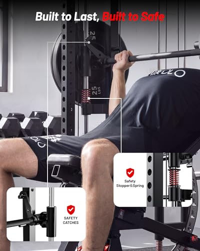 Mikolo Smith Machine 2200lbs Squat Rack with Lat Pulldown & Cable Crossover E219