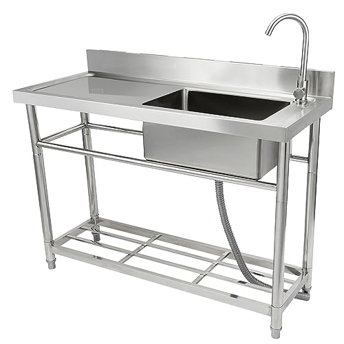 VEVOR Stainless Steel Utility Sink with Workbench Faucet and Legs, 39.4 x 19.1 x 37.4 in L559