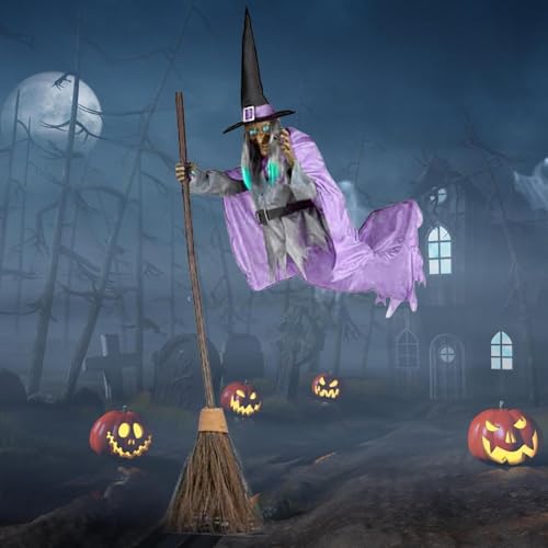 6FT Animated Flying Witch Halloween Decor with Sounds and Lights E809