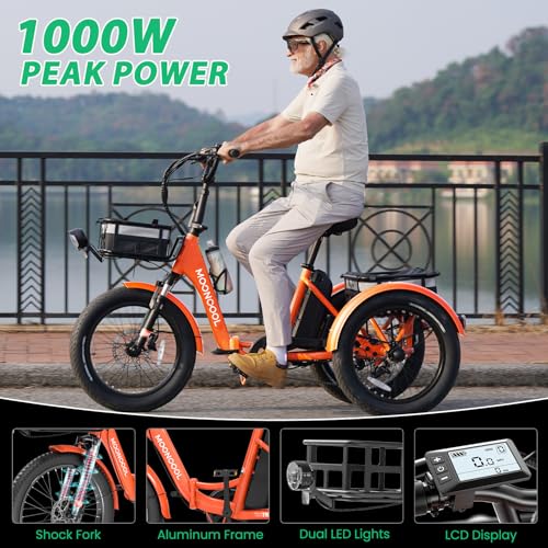 MOONCOOL Electric Tricycle for Adults 350W 36V Removable Battery 7 Speeds P222040
