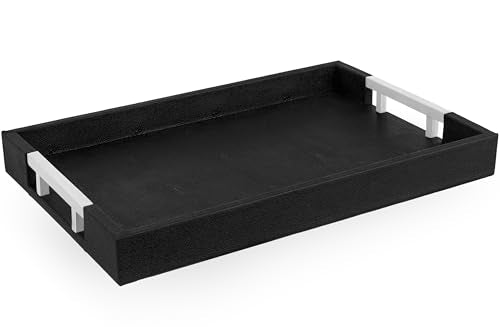 White Marble Faux Leather Decorative Tray with Handles D972626