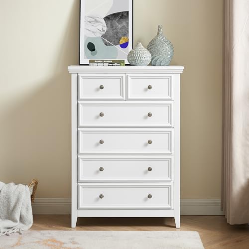 6 Drawer Dresser Chest with Metal Handles, White K1734