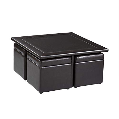 SEI Furniture Nylo Nesting Coffee Table and Storage Ottomans Set, Dark Chocolate