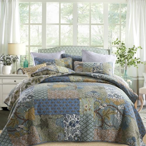 Yvooxny Queen Size Reversible Cotton Quilt Set with Pillow Shams Z577576