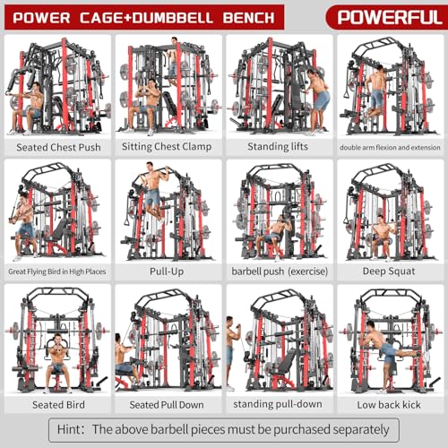 Power Cage Smith Machine Power Rack with Cable Crossover for Home Gym X175525
