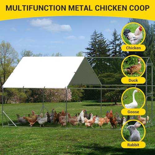 Large Metal Chicken Coop with Run Walk-in Poultry Cage Outdoor Backyard Farm I98427