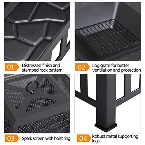 Yaheetech Fire Pit Table 32in Square Metal Outdoor Patio Fireplace L506