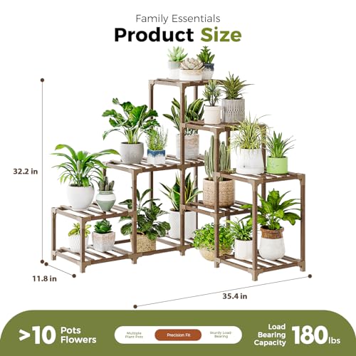 Bamworld Plant Stand Indoor Outdoor Wood Plant Rack 3 Tier Ladder D51744