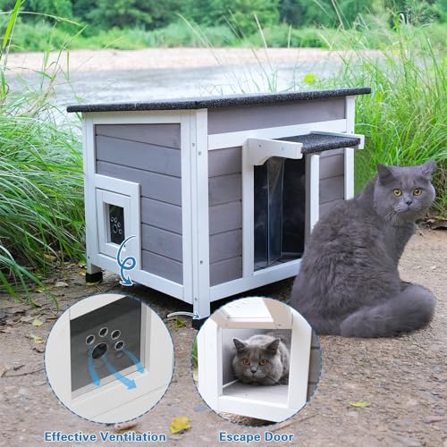 Outdoor Cat House Weatherproof Winter Enclosure for Feral Cats W562161