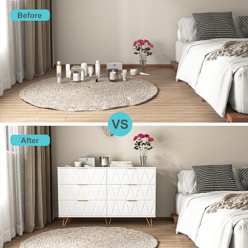 Vibe & Dine White 6 Drawer Dresser with Gold Handles N790944