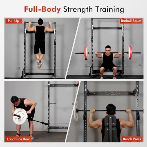 Mikolo 2" x 2" Folding Wall Mounted Squat Rack with Pull Up Bar, 1000 lbs Capacity W88407