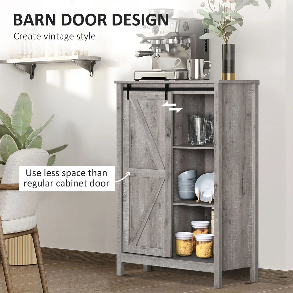 HOMCOM Farmhouse Accent Cabinet with Barn Door, Grey Oak U658117