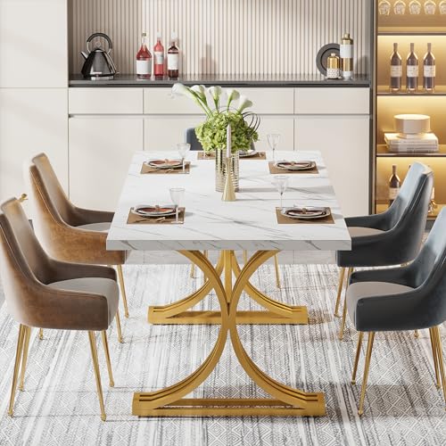 Tribesigns 63-Inch Rectangular Dining Table for 4 to 6, Grey Top with Metal Legs H560
