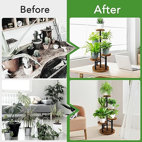 AUGOSTA 5 Tier Plant Stand, Tall Metal Wood Shelf for Indoor Outdoor Garden O47518