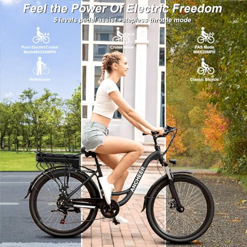 ANCHEER Electric Bike for Adults, 48V 500Wh, 60 Miles, Removable Battery, 26" Commuter W45275