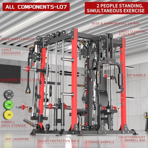 Power Cage Smith Machine Power Rack with Cable Crossover for Home Gym X175525