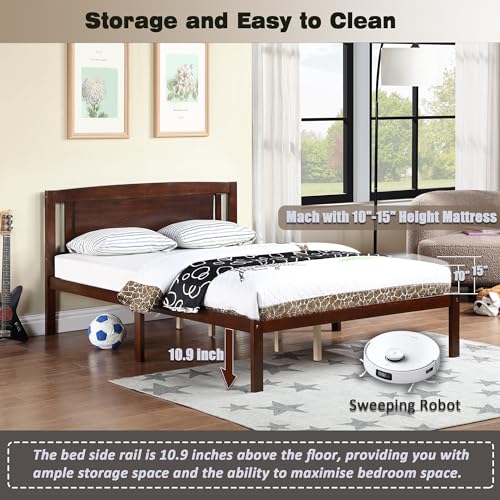 Solid Pine Wood Platform Bed Frame with Headboard, Twin, Grey N225