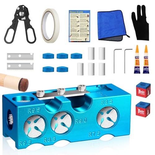 11-in-1 Aluminum Alloy Pool Cue Tip Shaper Replacement Kit (Blue) X4536
