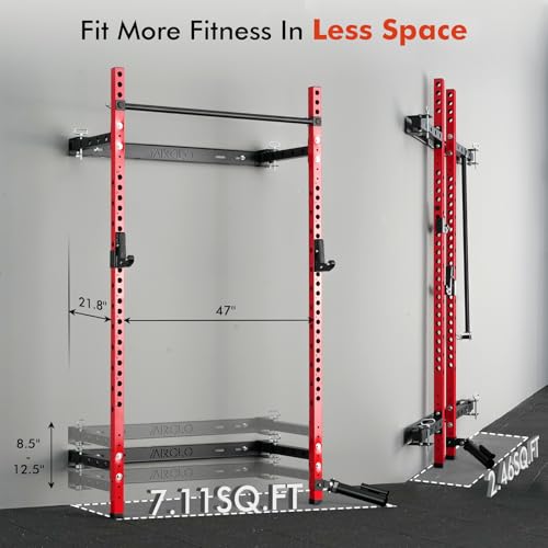 Mikolo 2" x 2" Folding Wall Mounted Squat Rack with Pull Up Bar, 1000 lbs Capacity W88407